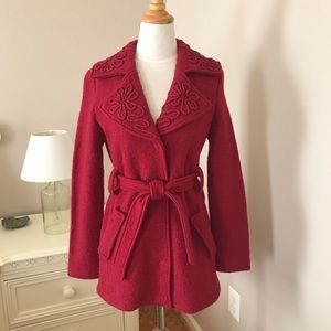 CYNTHIA ROWLEY FELTED WOOL BELTED JACKET COAT WITH POCKETS